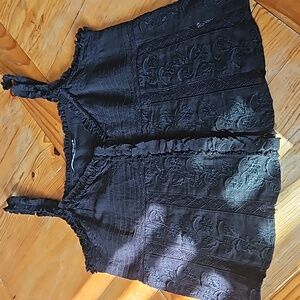 Zara embroidered tank, ruffles, pleats, buttons